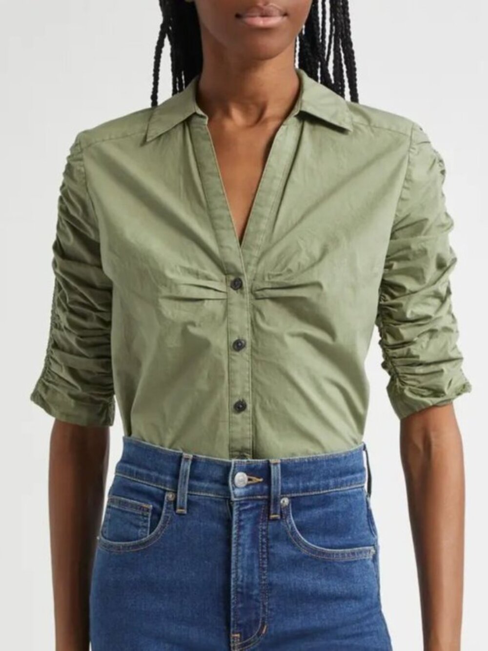 VERONICA BEARD Porta Ruched Cotton Button-Up Shirt